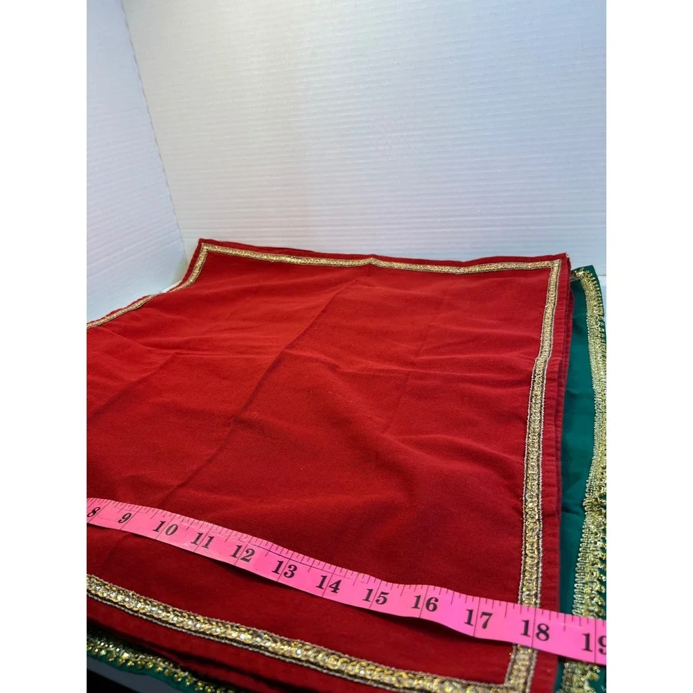 Pier 1 Imports Red Green Christmas Napkins Gold Trim Cotton Linen Set of 6